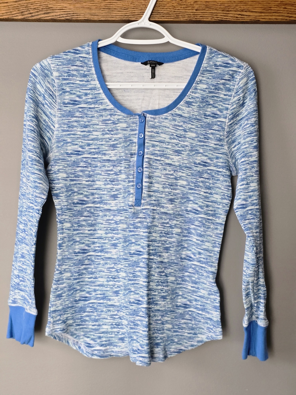 Sz Med Buffalo David Bitton Marled Henley Long Sleeve Top Cotton Spandex